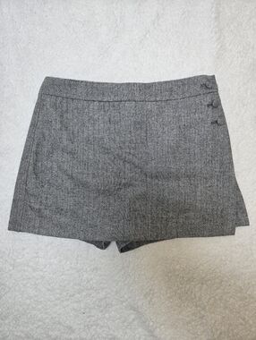 Christian Lacroix Skort Skirt Shorts Gray Herringbone Wool Blend Sz 10